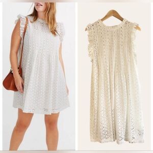 Madewell Eyelet Ruffle Sleeve Pintuck Dress Size S